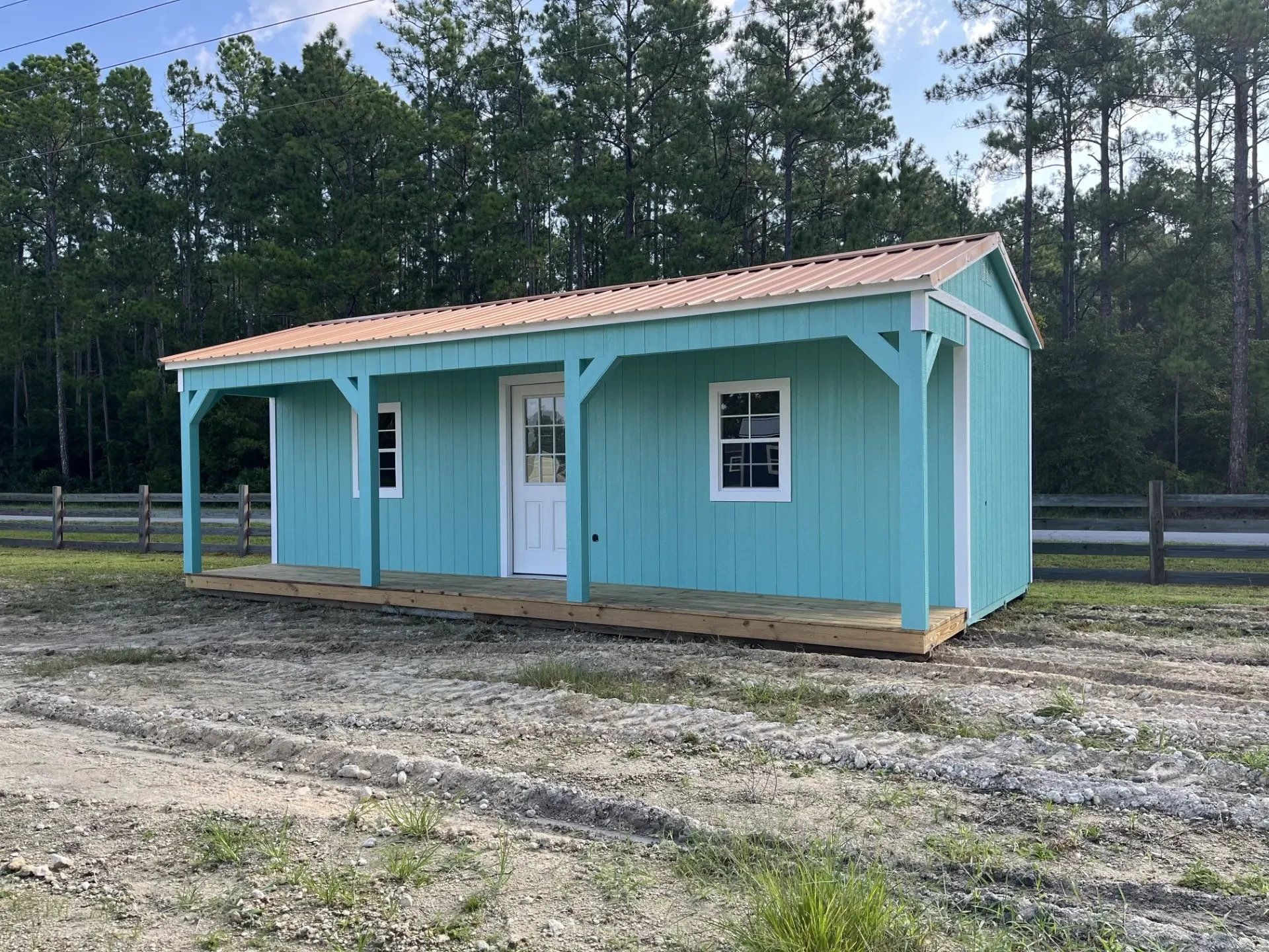 Bright Blue Side Cabin with 9-lite Door and Window