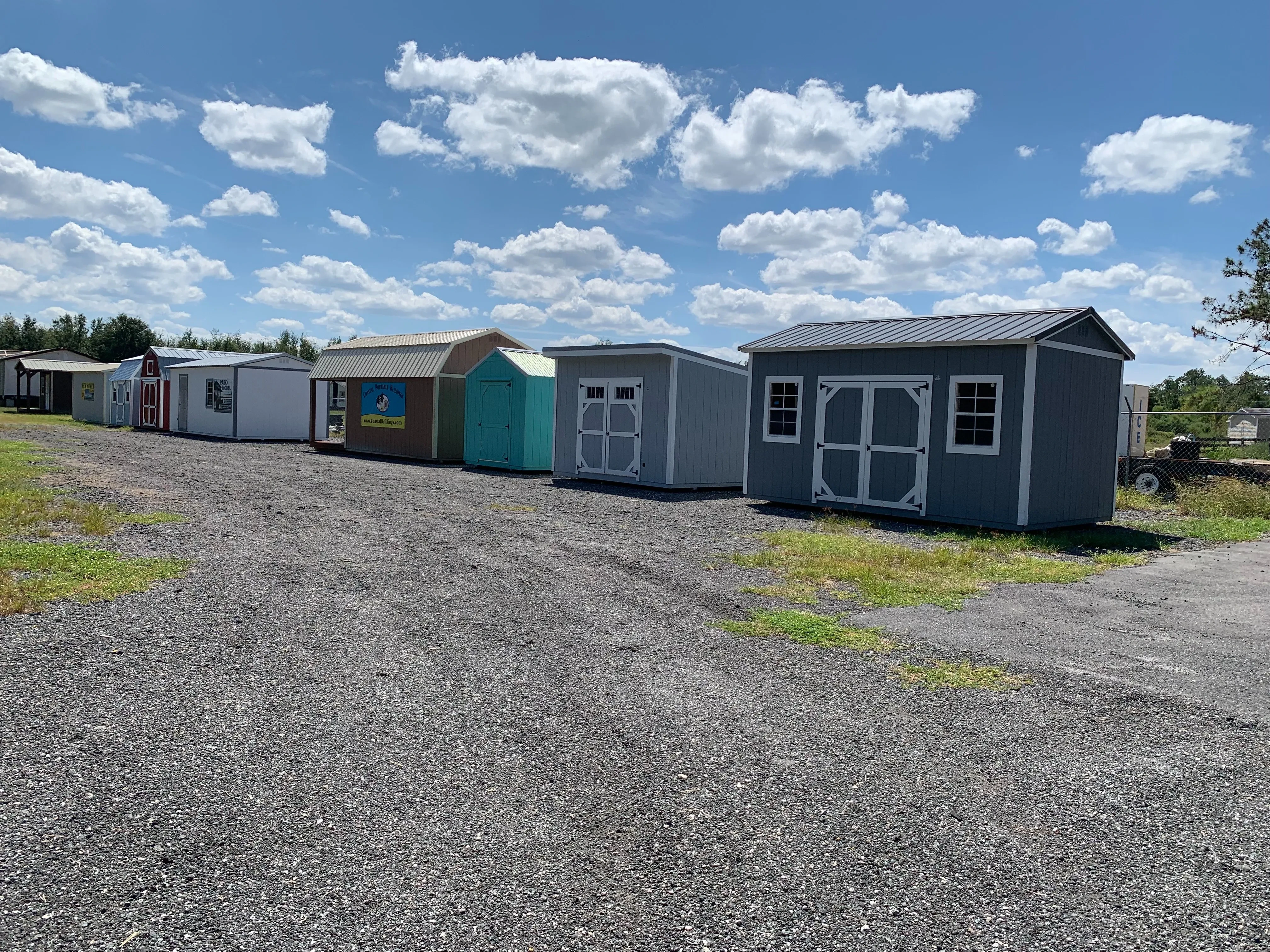 Row of sheds at our sales lot in Wellborn