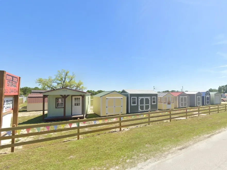 Sheds on display at Cross City, FL sales lot