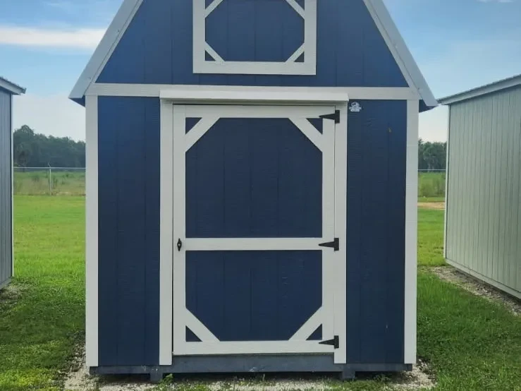 Outside of the single wood door