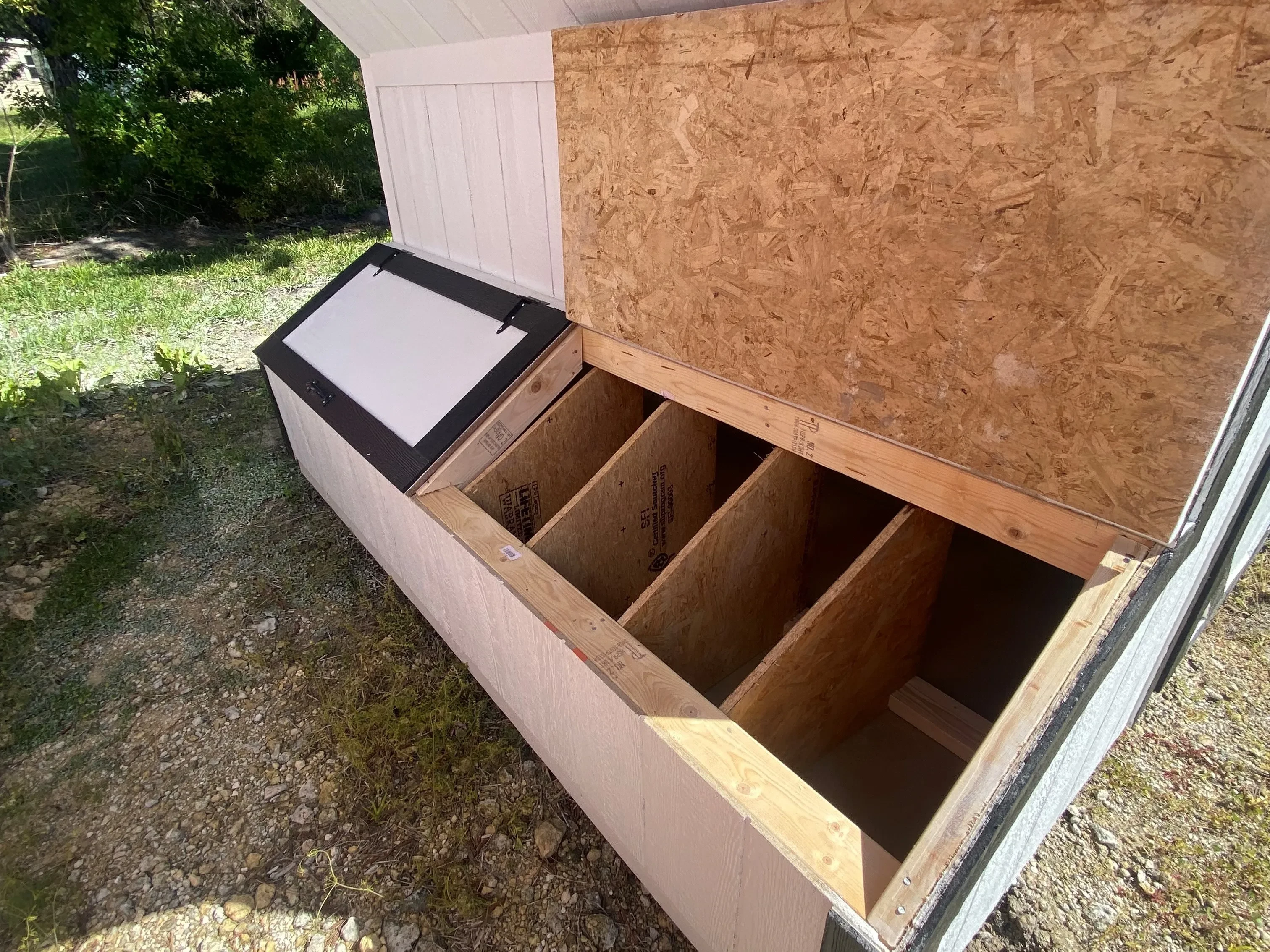 Exterior access door to layer boxes on the chicken coop
