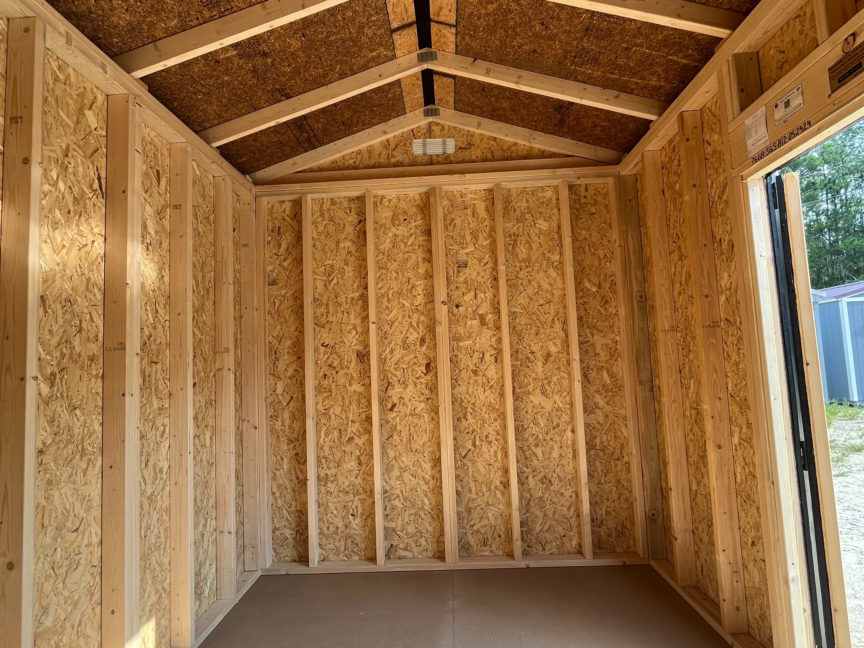 Interior photo of an 8x12 side garden shed