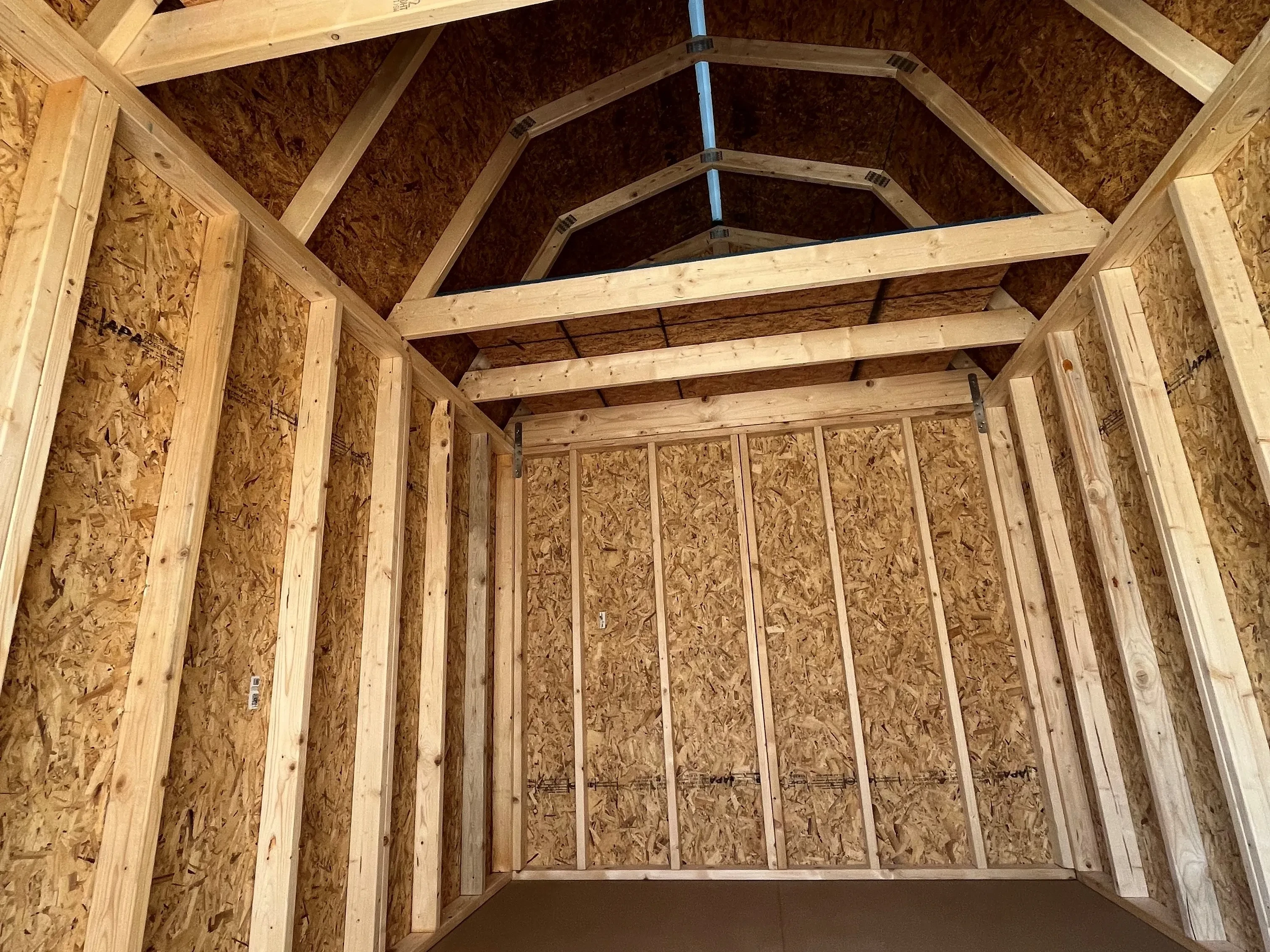 Interior of an 8x12 lofted barn with 2 loft areas.