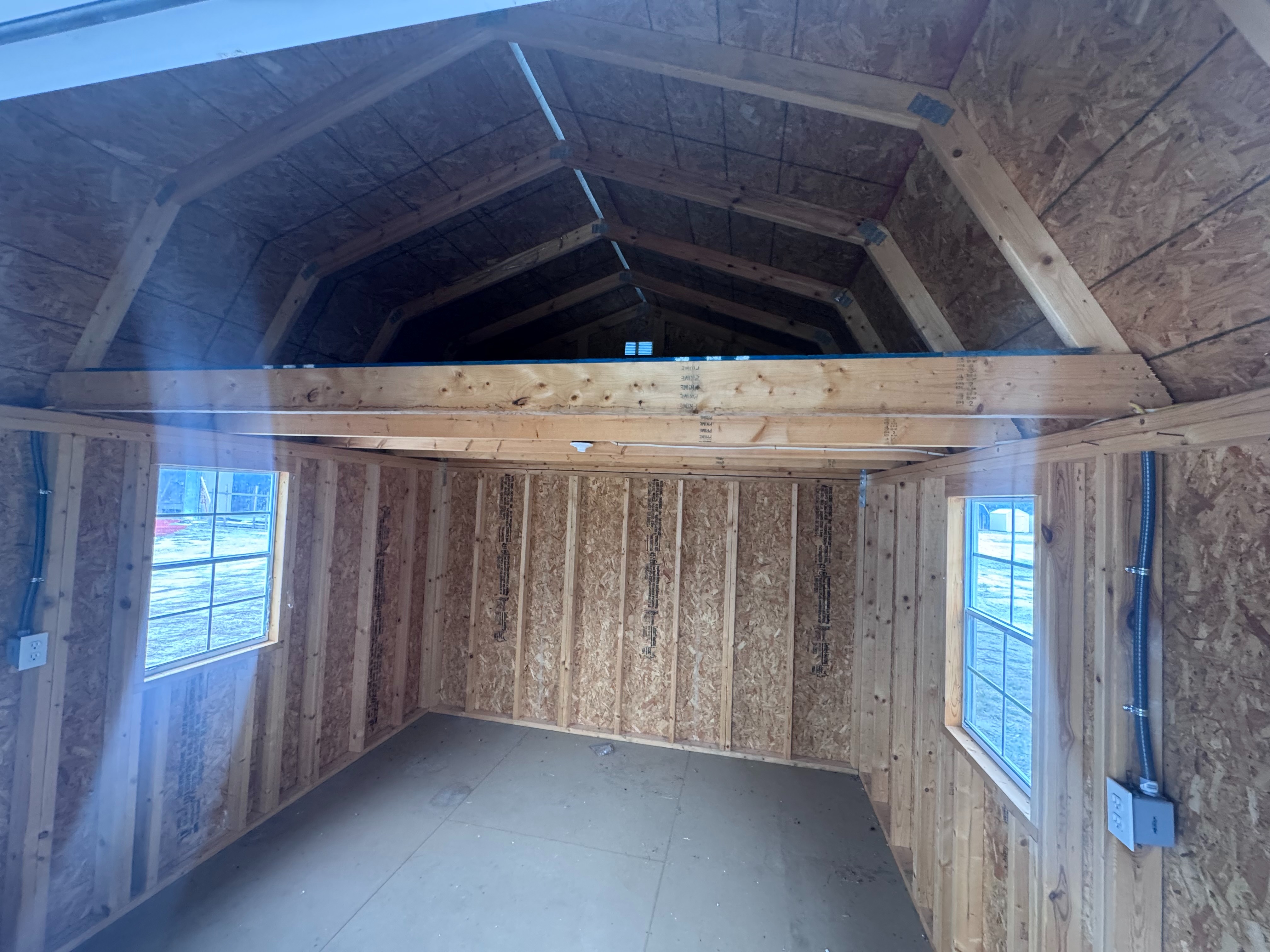 Loft and electric package inside 12x16 Lofted Barn Cabin