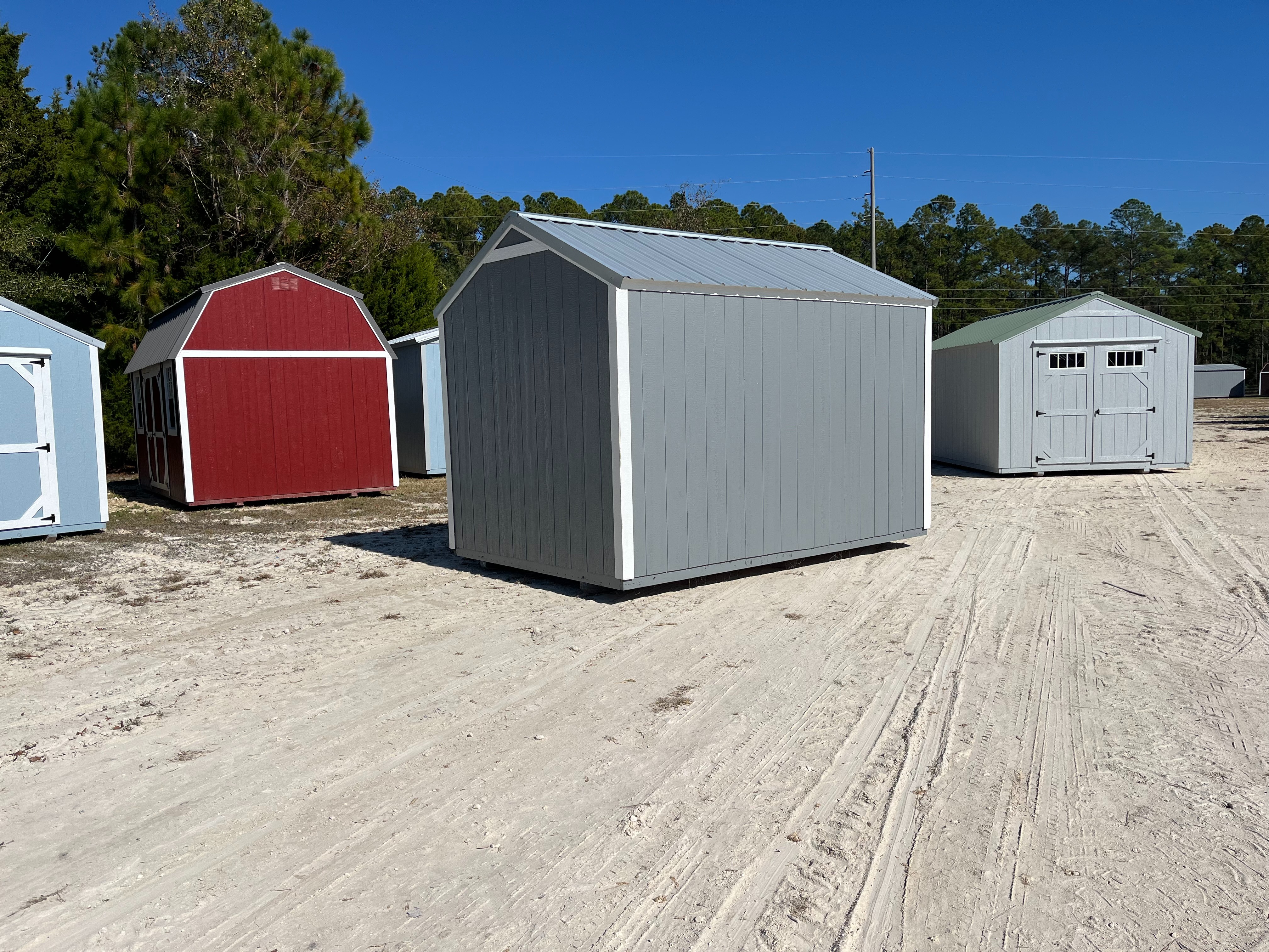 Exterior rear of a dark grey 8x12 garden shed economy