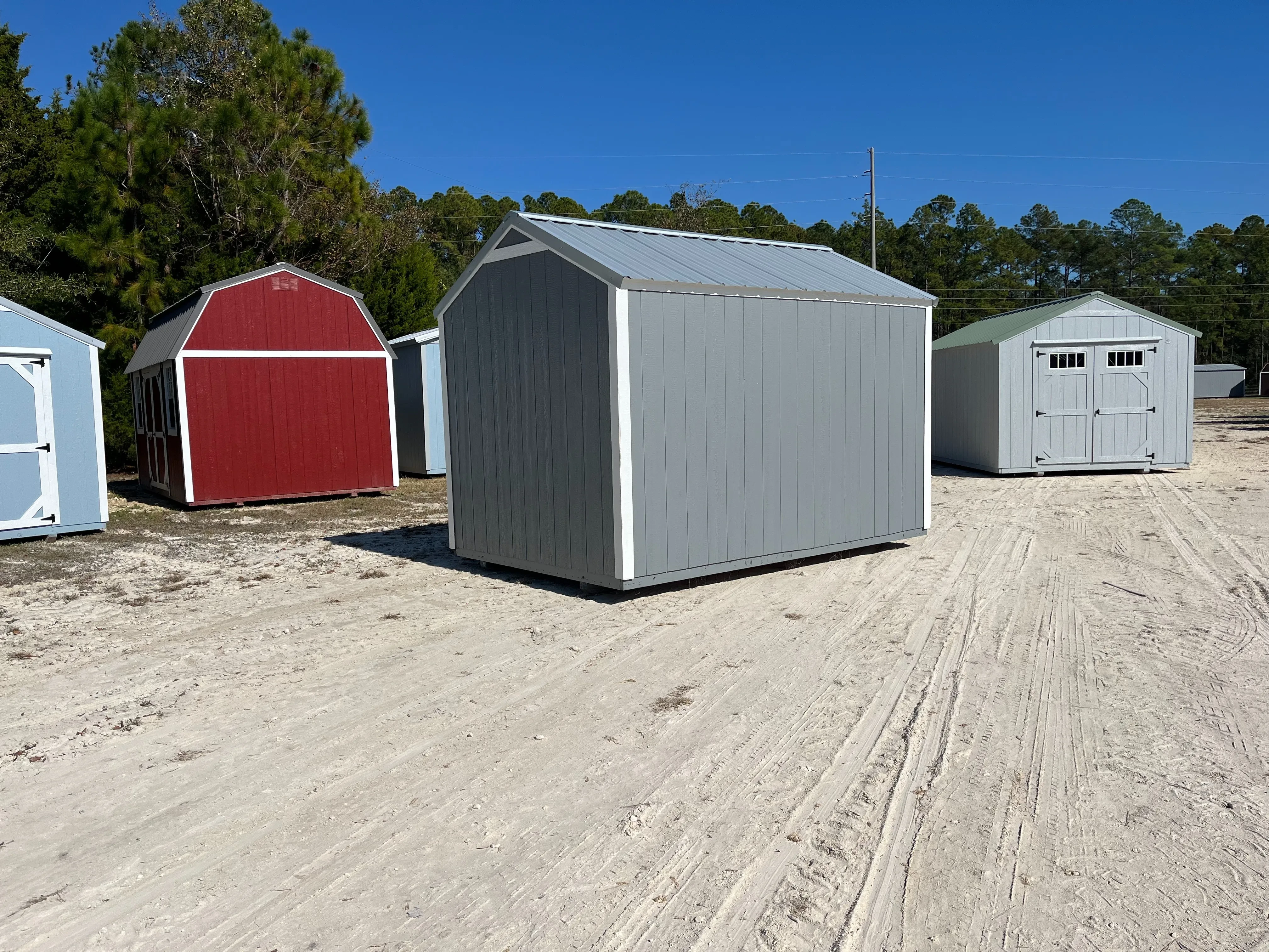 Exterior rear of a dark grey 8x12 garden shed economy