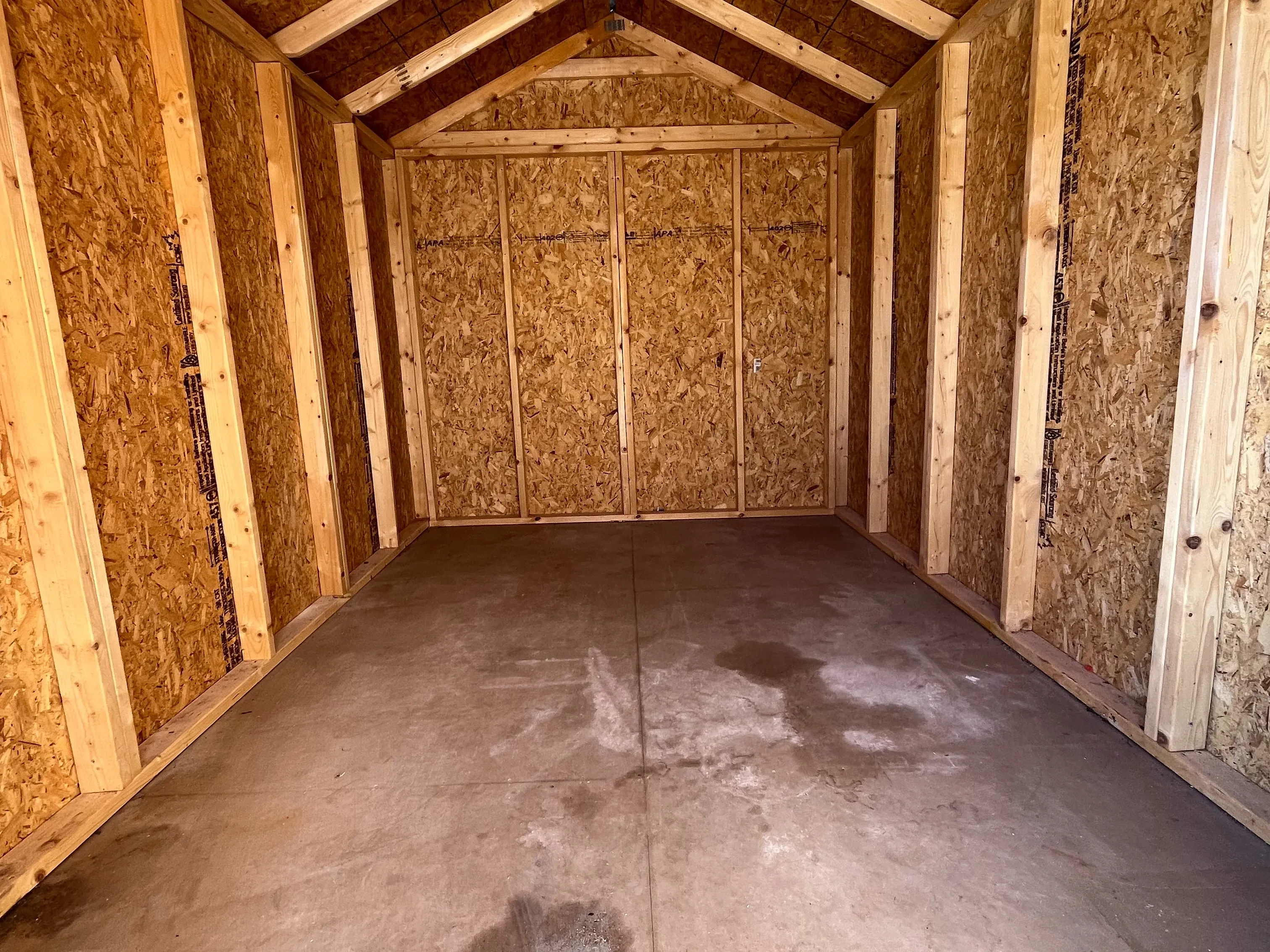 Interior of a used 8x12 garden shed economy