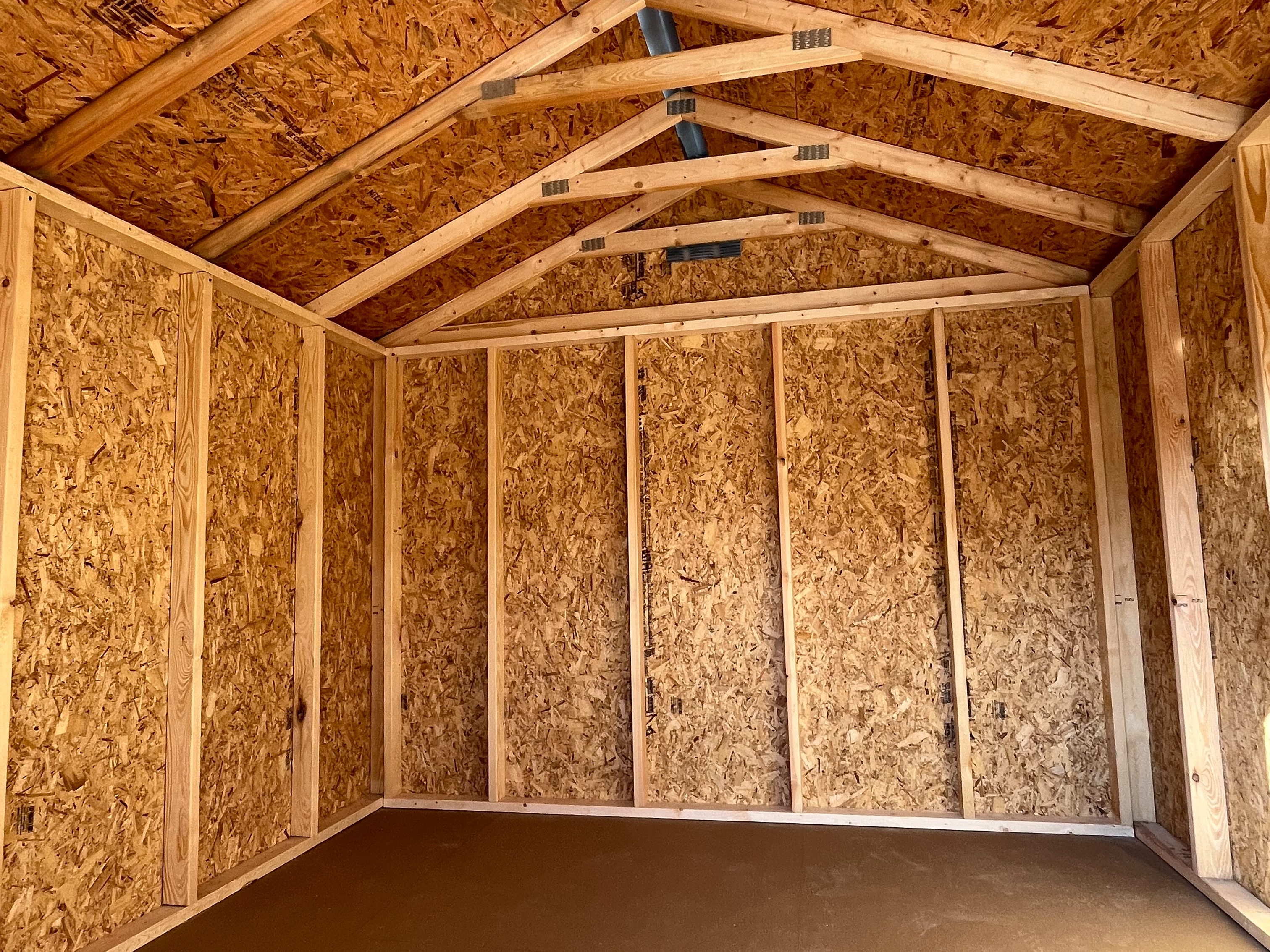 Interior of a 10x12 garden shed economy showing the electric