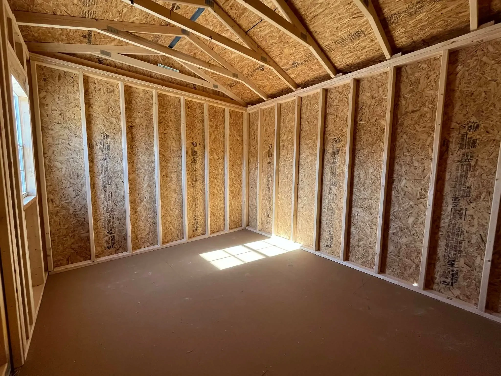 Interior view of a 10x12 side garden shed