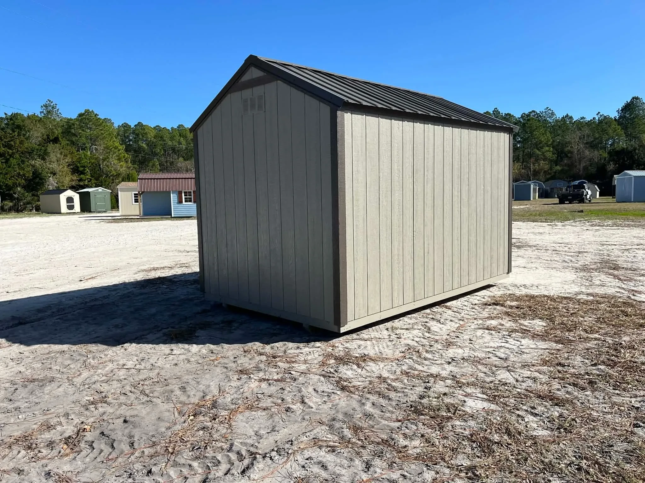 Rear of a clay in color 8x12 garden shed economy