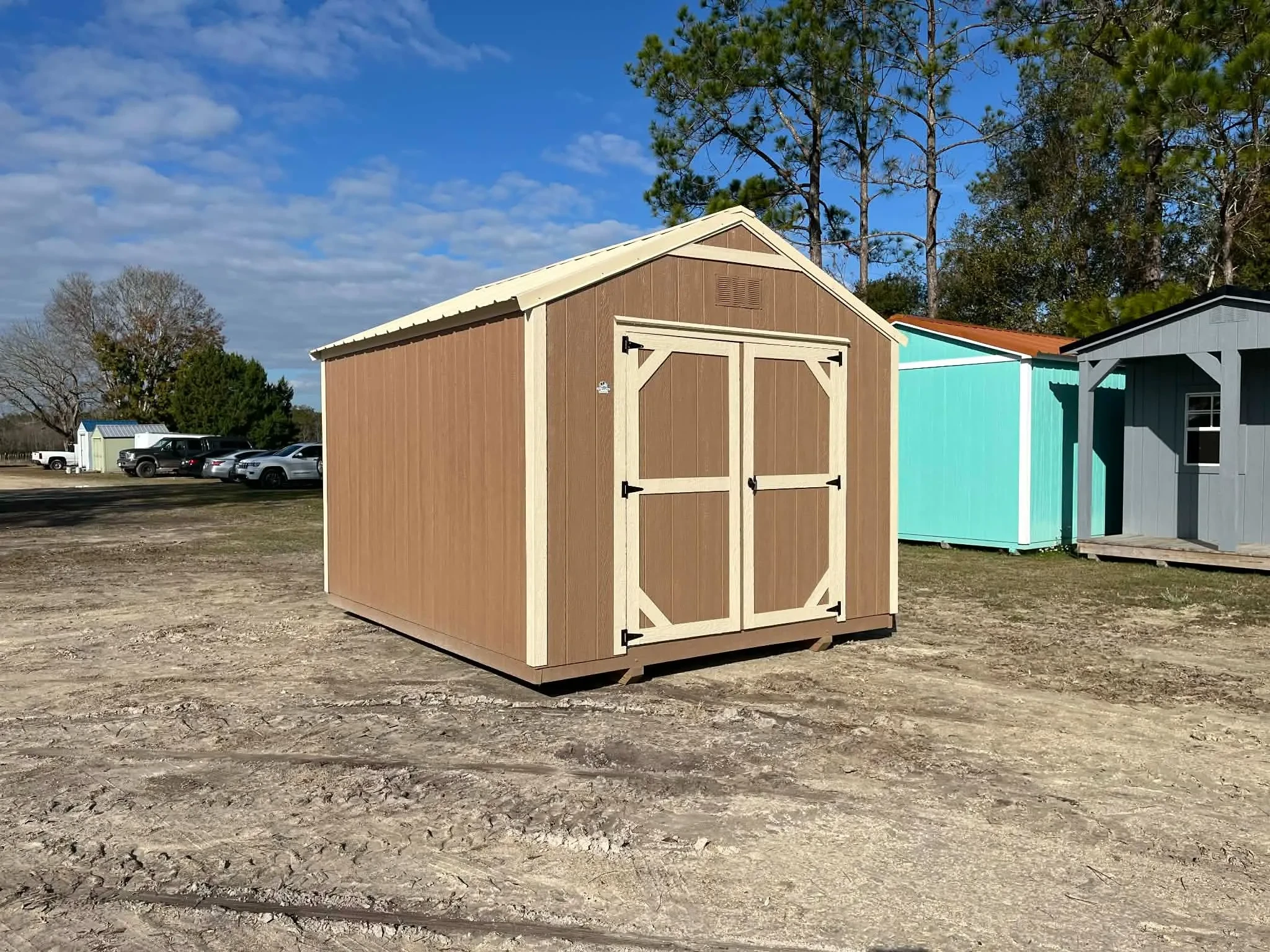 Exterior of a nuthatch 10x12 garden shed economy showing the doors