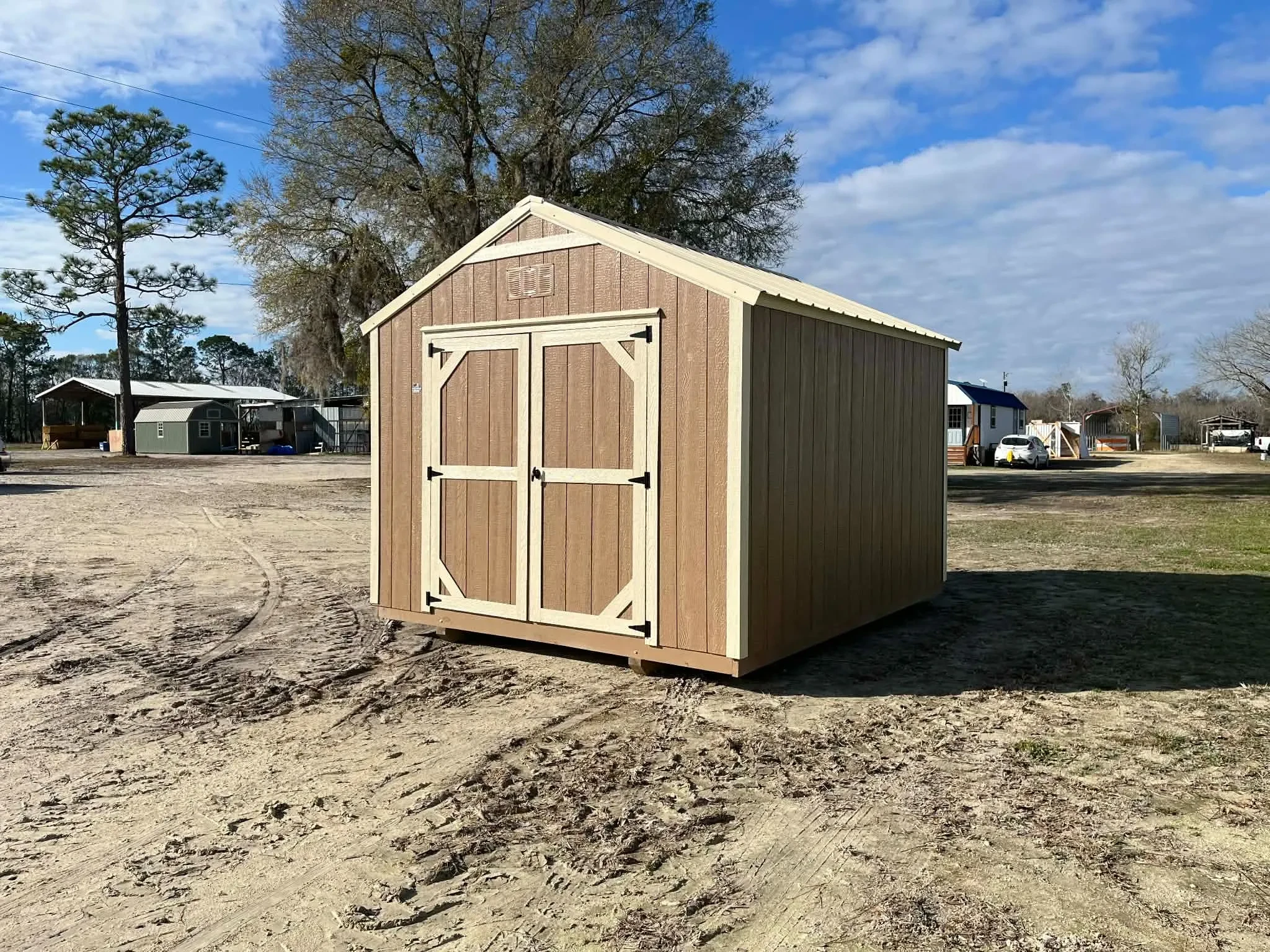 Exterior of a nuthatch 10x12 garden shed economy showing the doors
