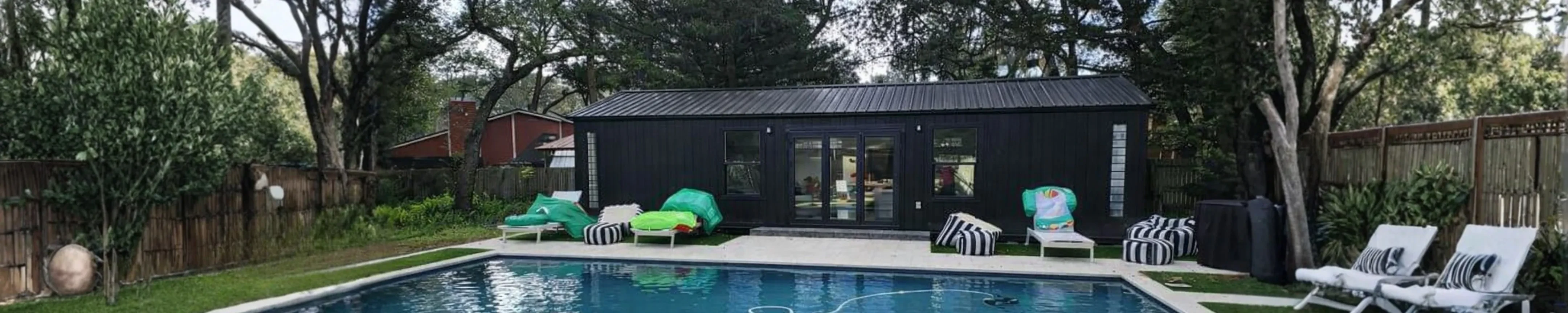 Finished out shed by a pool