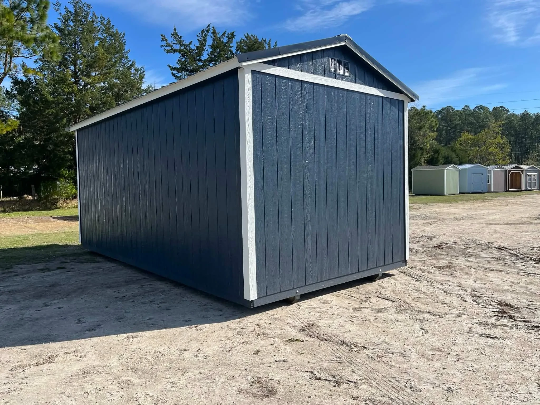 Exterior rear side view of a 10x20 side garden shed