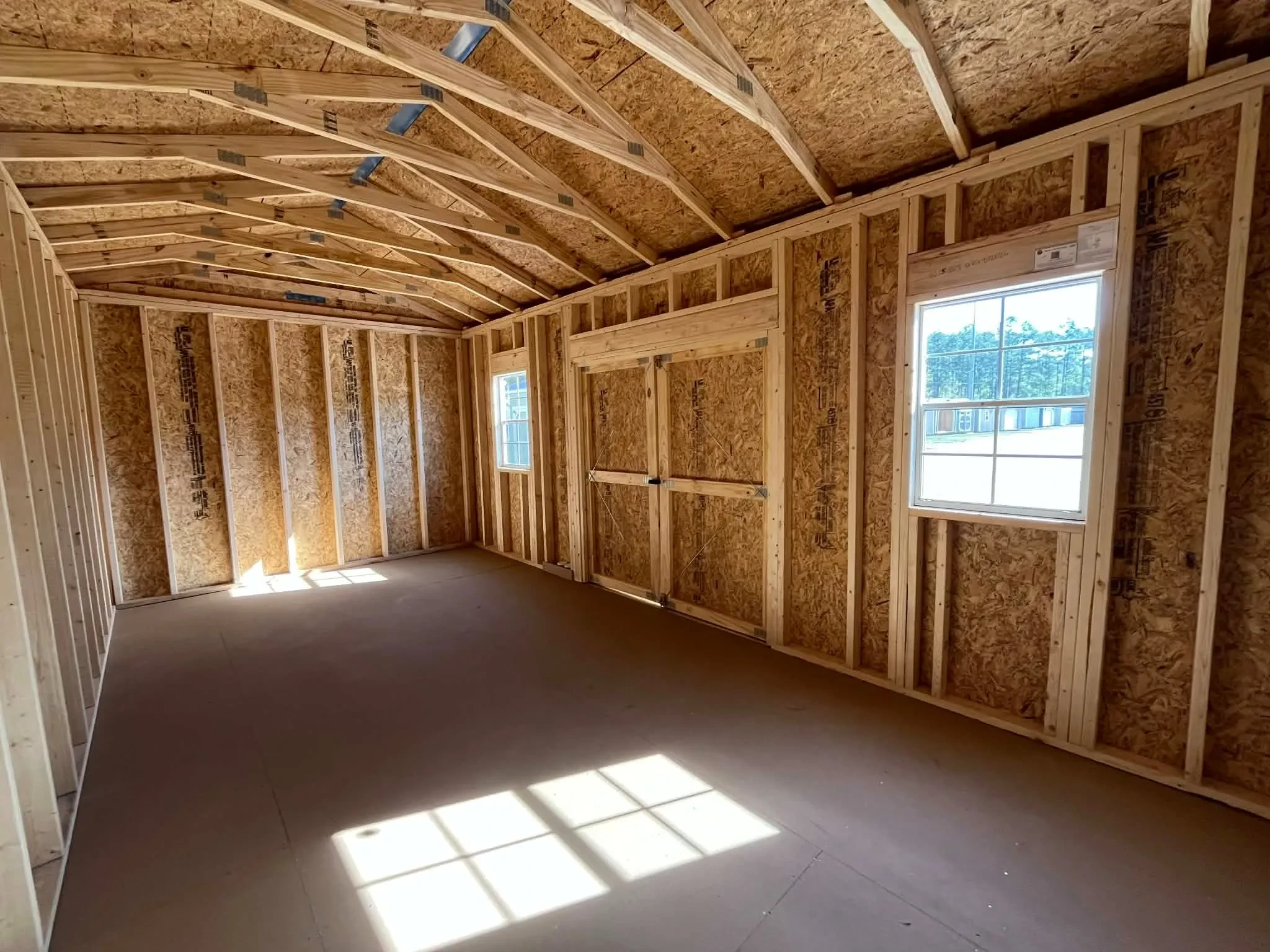 Interior view of a 10x20 side garden shed