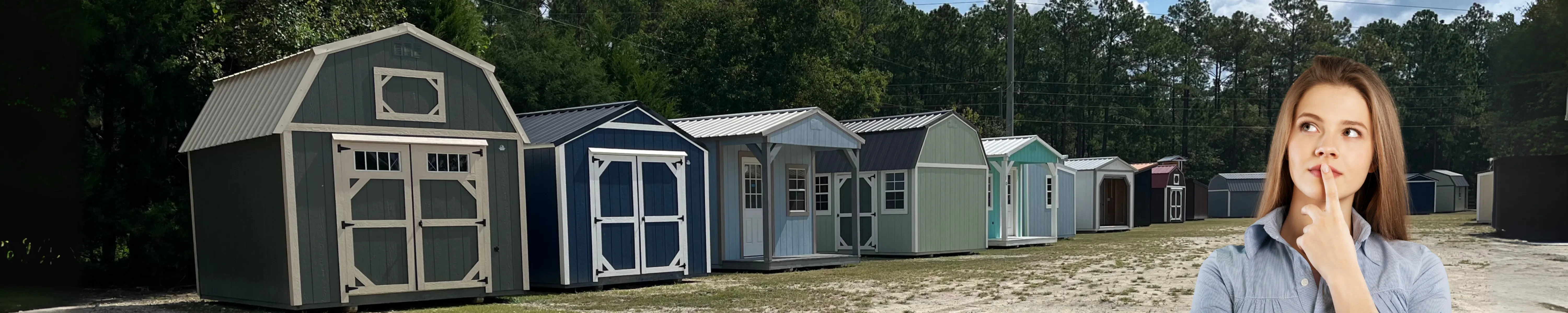 Lady thinking of all the choices in buying a shed.