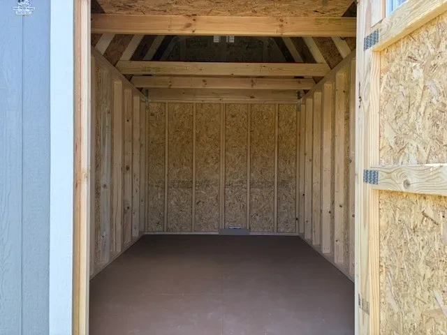 Interior view of an 8x12 lofted barn showing loft space