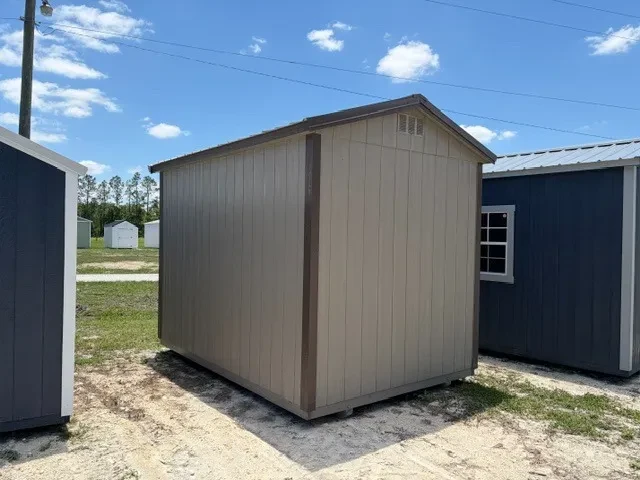 Exterior left rear view of a clay 8x12 garden shed