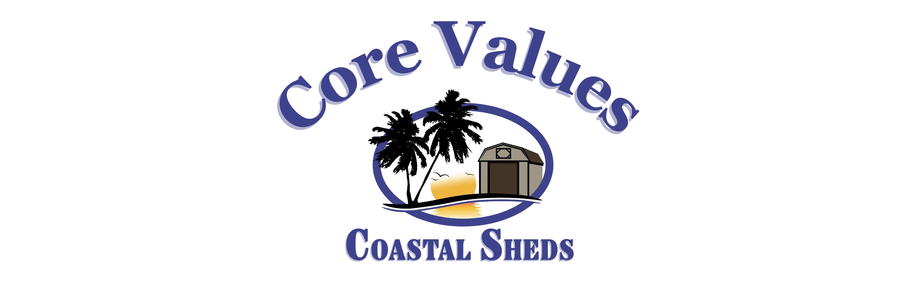 Coastal Sheds Logo with palm trees and shed