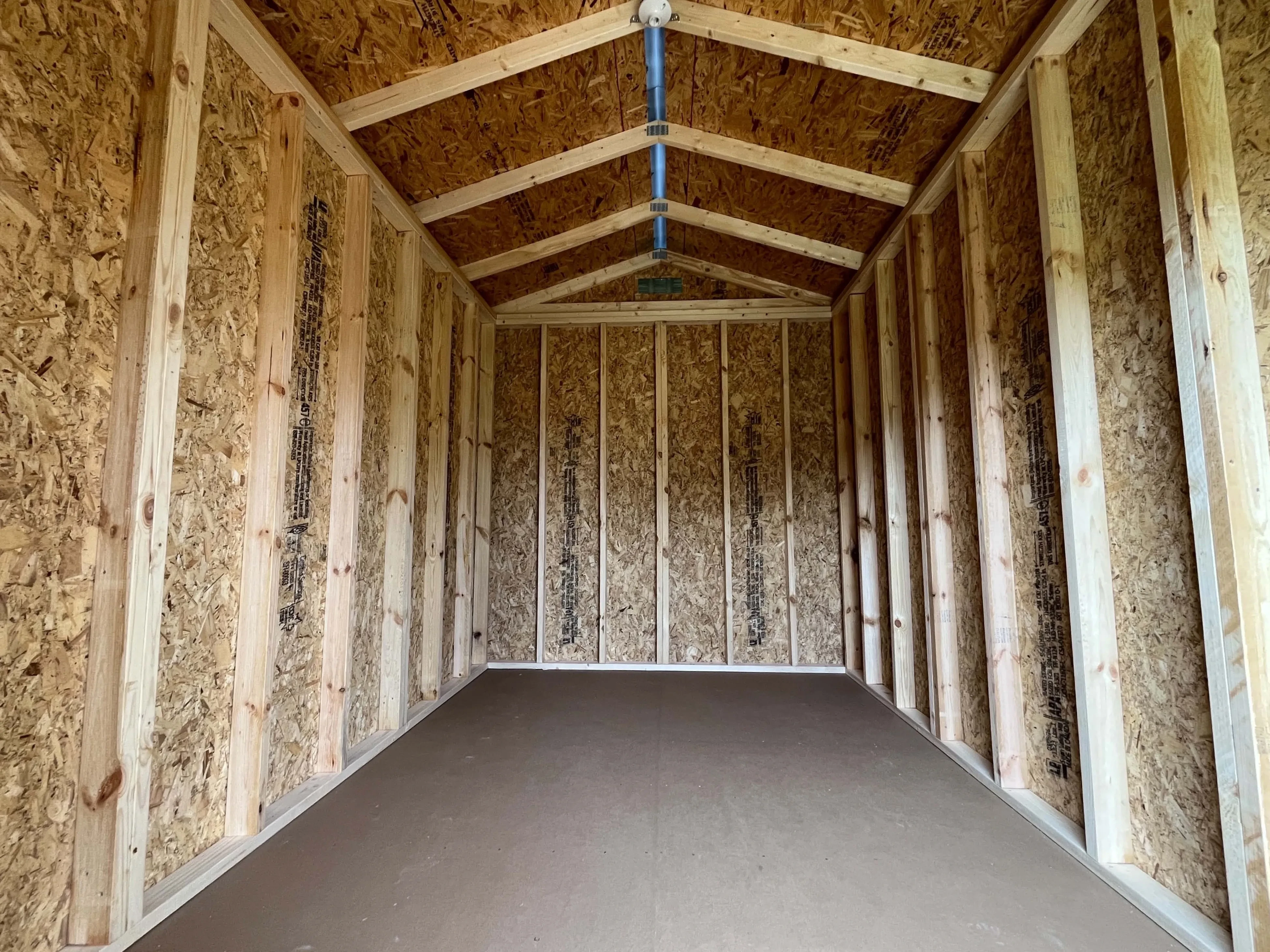 Interior of an 8x12 garden shed.