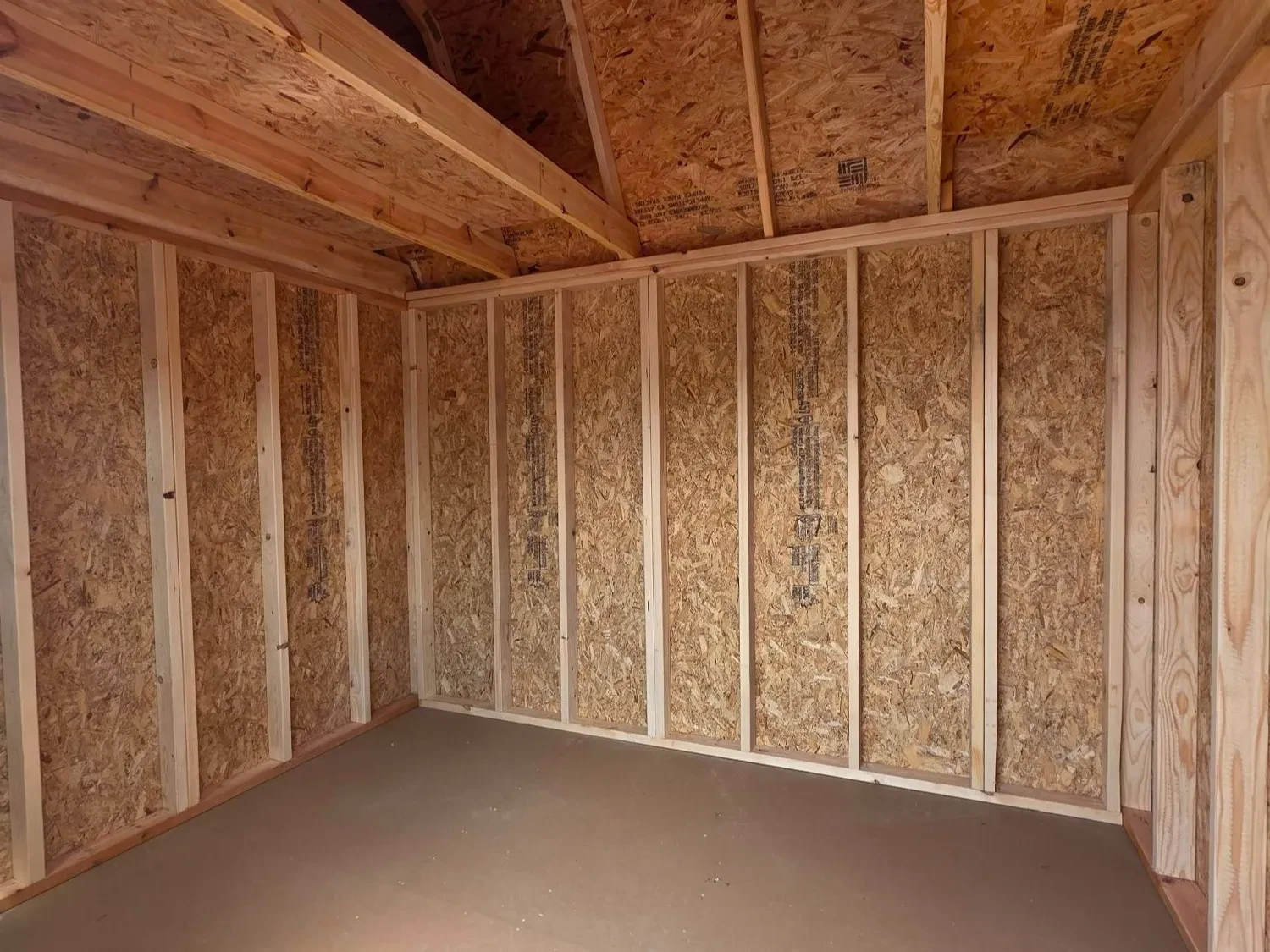 Interior photo of 8x12 side lofted barn