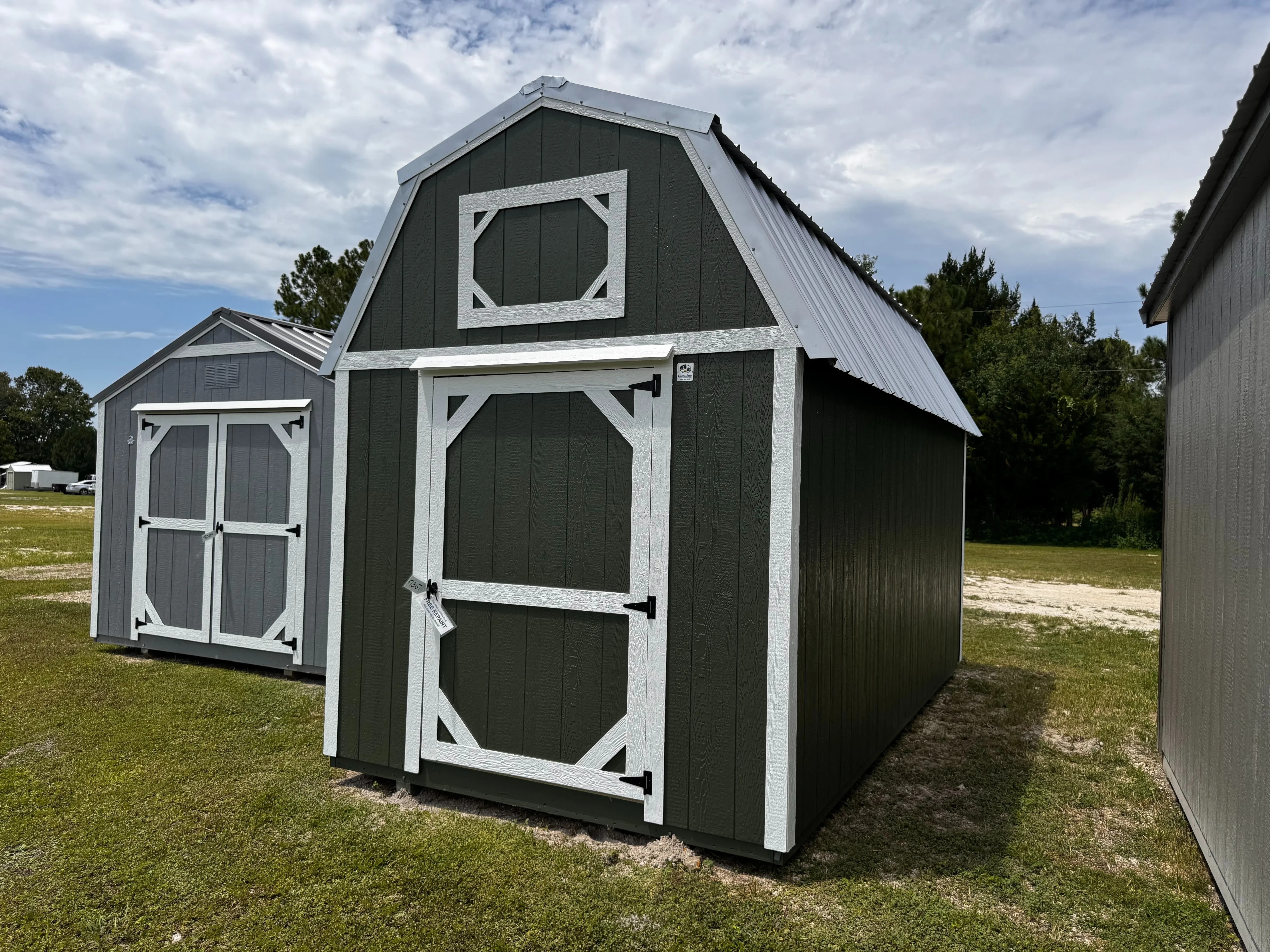 Outside view of a garland green 8x16 lofted barn economy