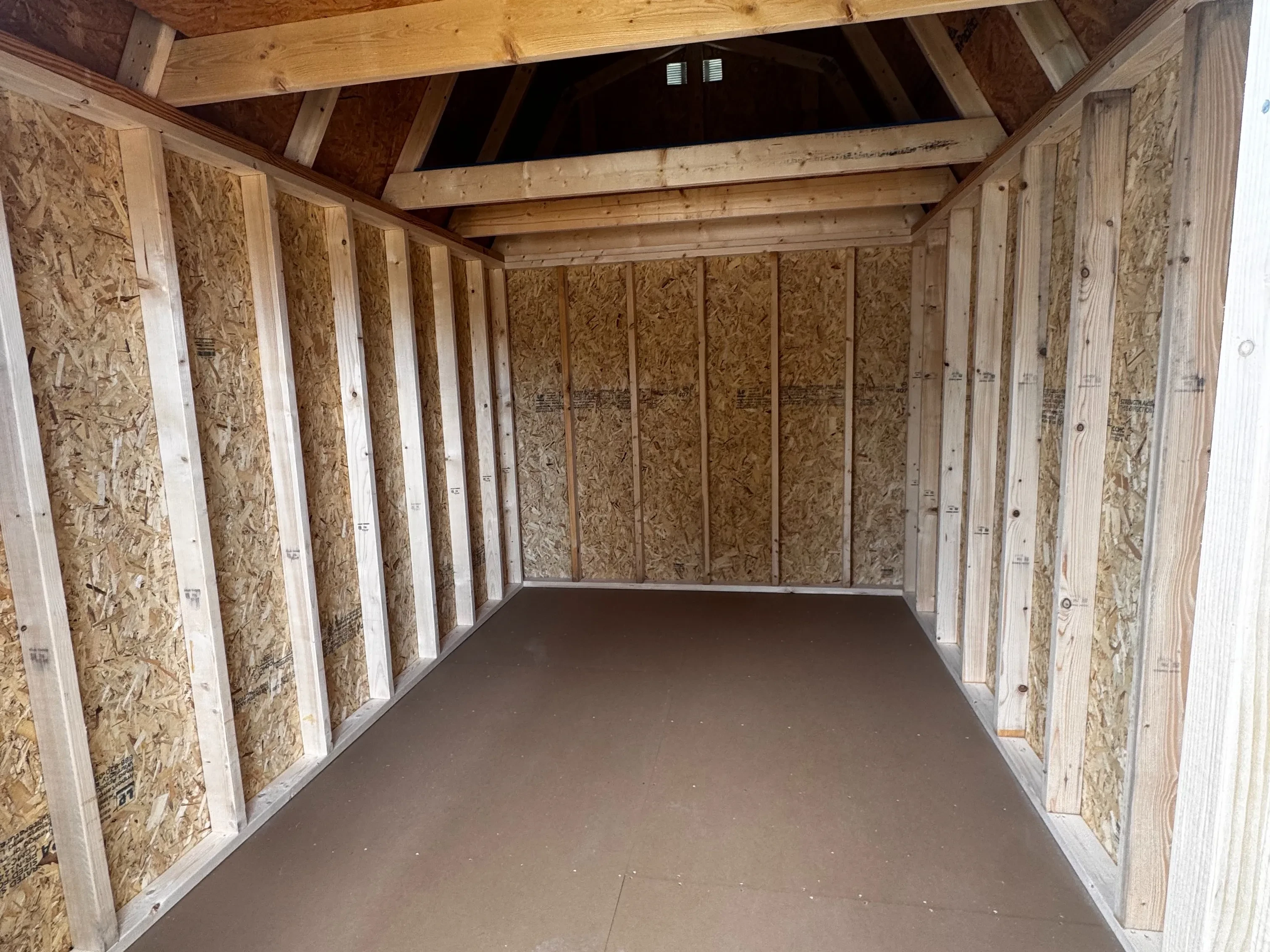 Interior view of an 8x12 lofted barn