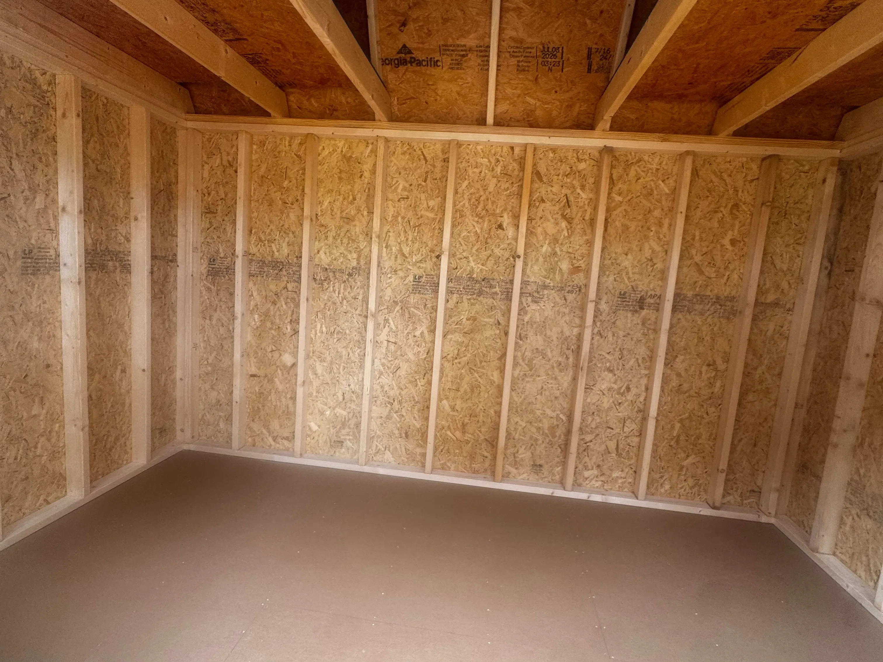 Interior view of an 8x12 side lofted barn