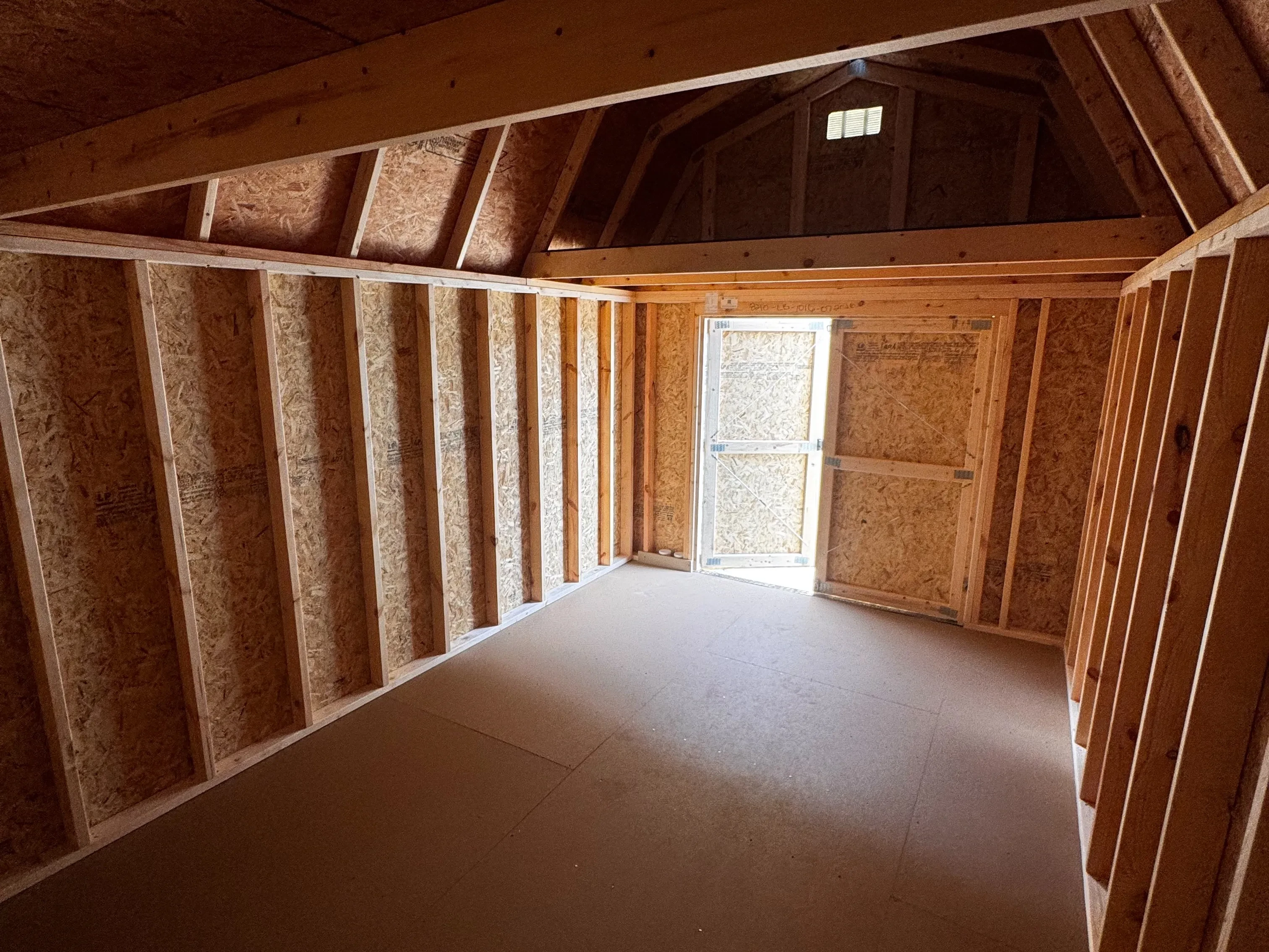 interior of a 10x16 lofted barn