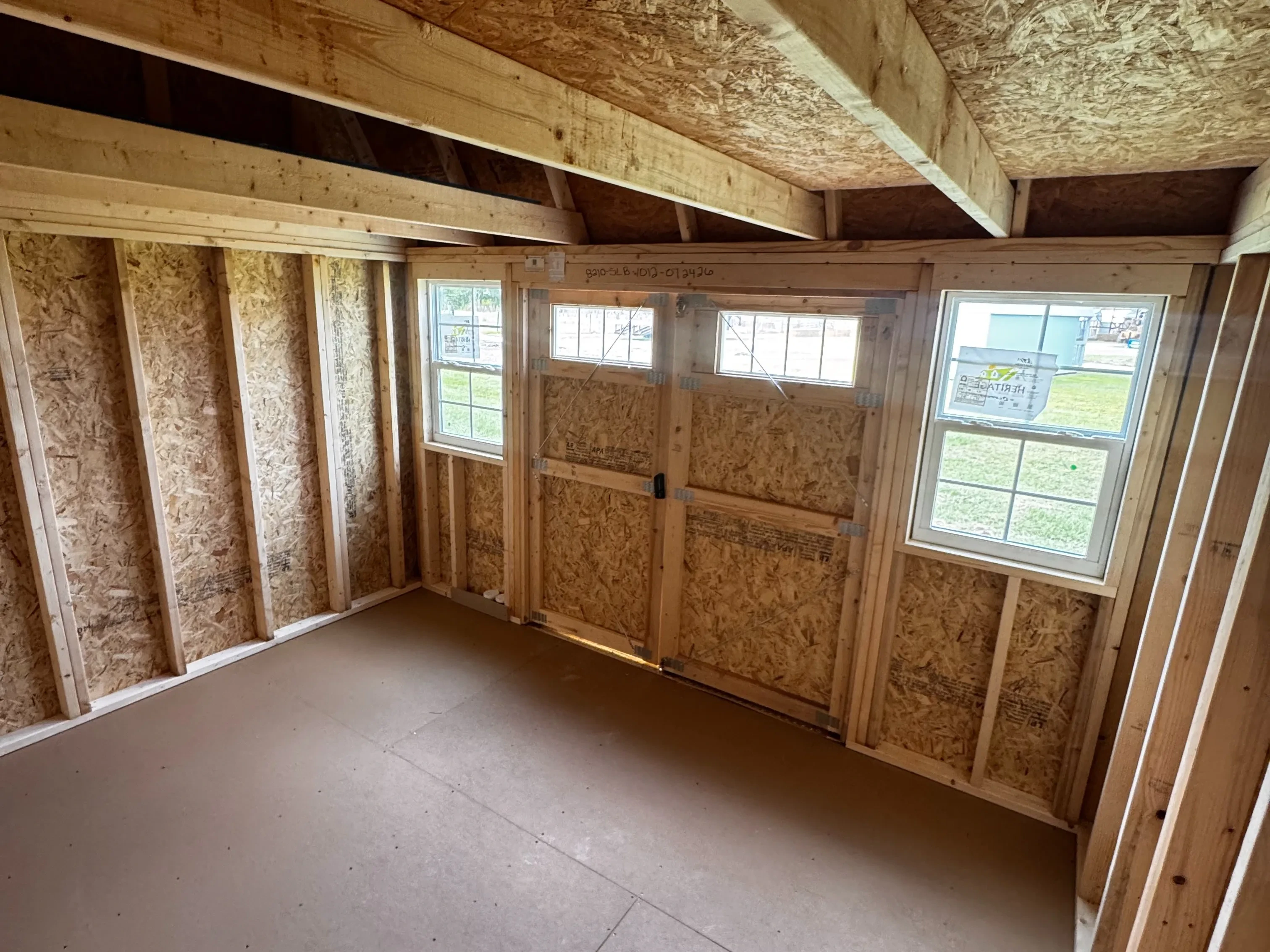 Interior view of a 10x12 side lofted barn